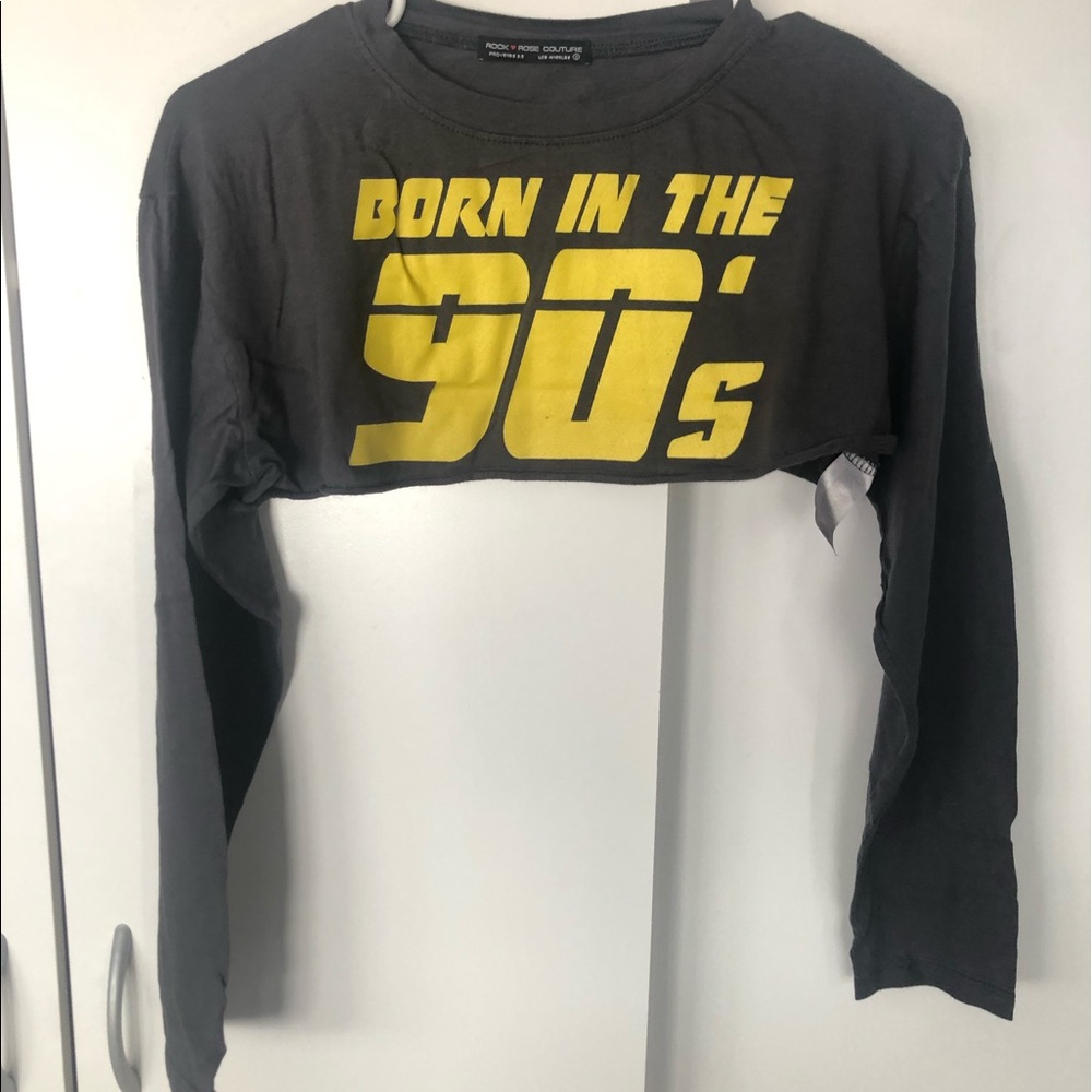 Rock Rose Couture Born in the 90’s cropped long sleeve charcoal grey top